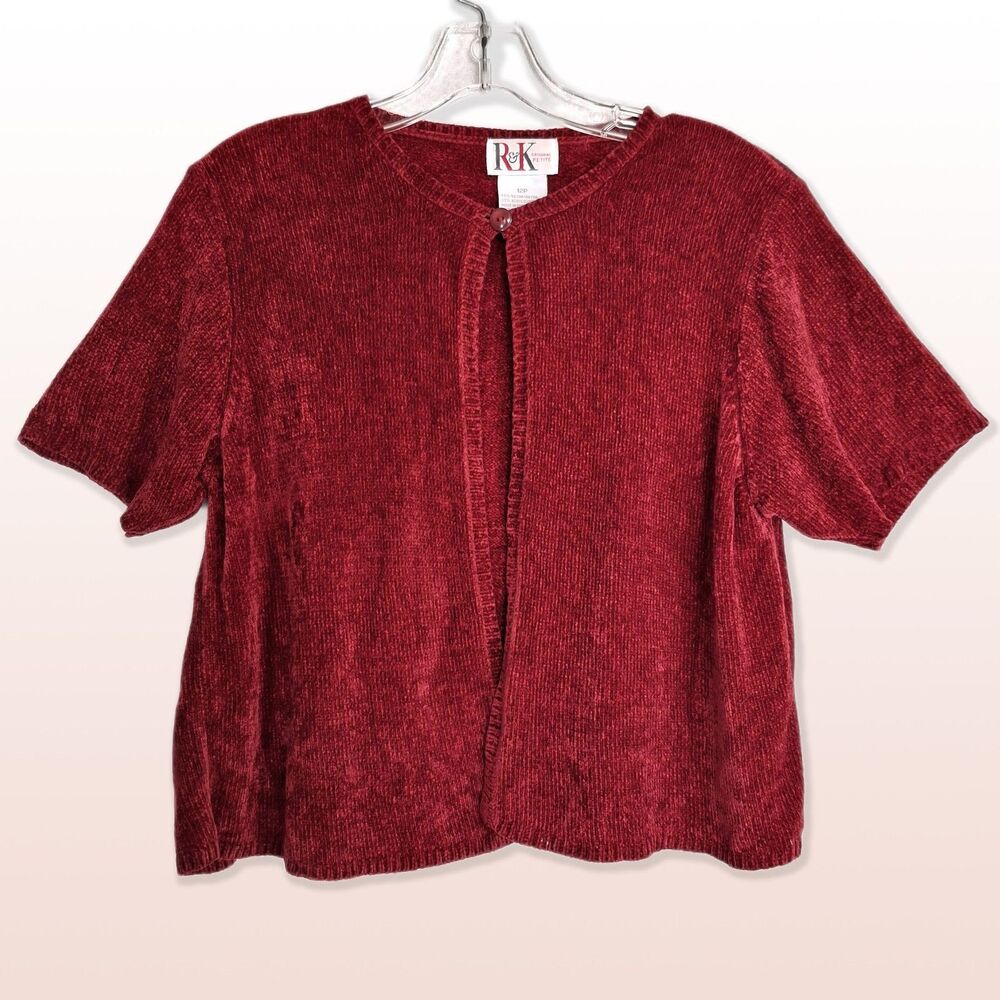 R&K Vintage Red Chenille Cardigan with Top Button Size 12P